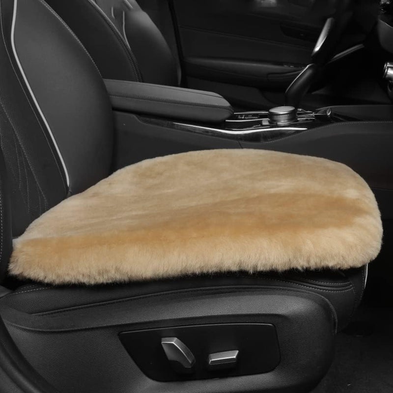 IRIWOOL Genuine Sheepskin Auto Seat Pad, Australian Soft Wool Seat Cover Breathable and Sweat-Wicking Comfort Warm Universal Fit,19.2 inch x19.2 inch (Front seat Cushion 1pc, Khaki) - Image 2